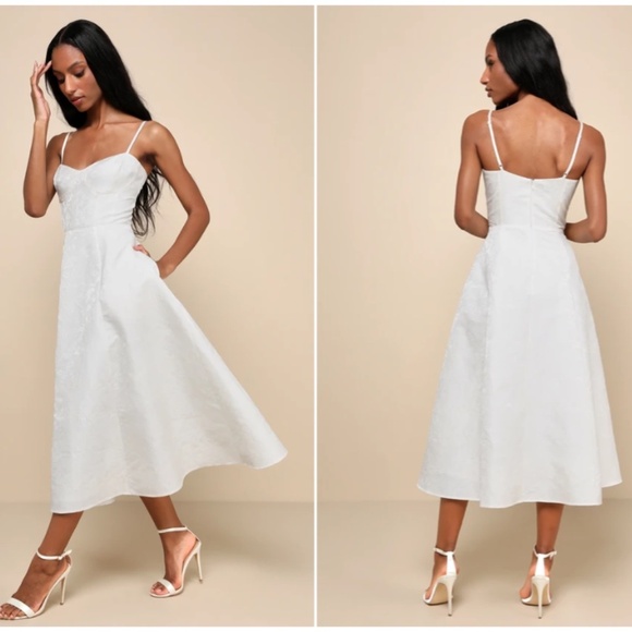 LULU's Chic Bridal Shower Reception Elegant Bustier Floral Wedding Midi Dress - Picture 4 of 5